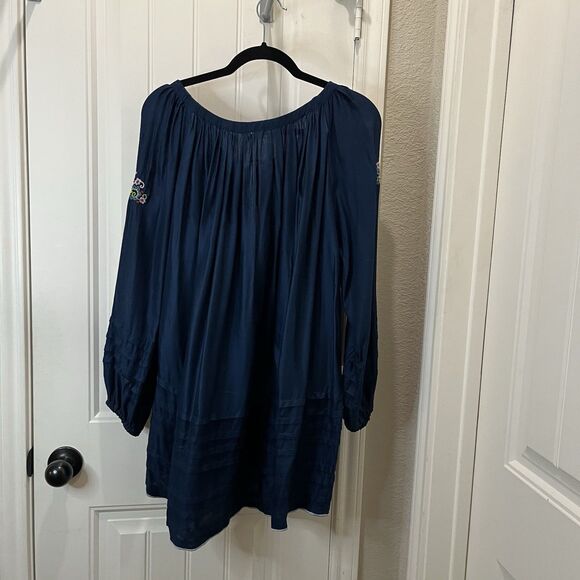 Kyla Seo Blue Red Floral Embroidered Tassels Peasant Boho Hippie Top Size L - Picture 7 of 11